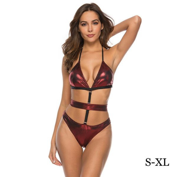 

women bikini set bandage push-up padded halter backless solid color high waist swimwear swimsuit bathing brazilian summer
