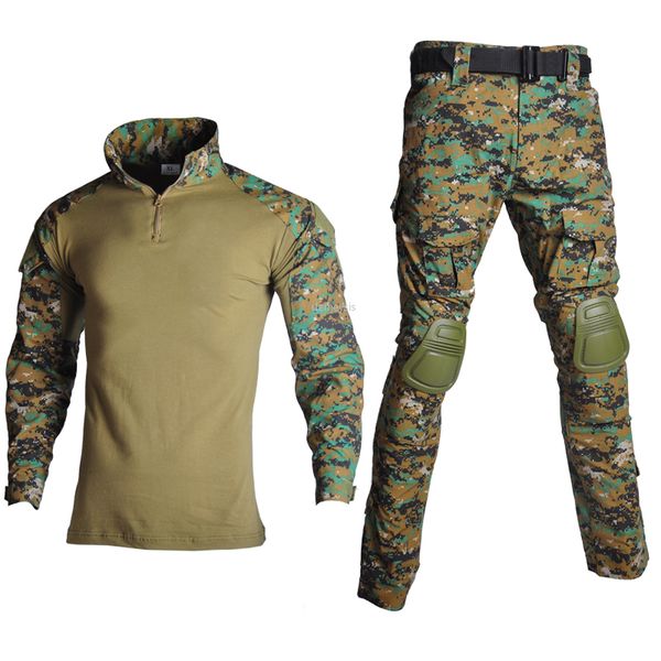 

hunting sets army tactical uniform paintball sports shirt pants with elbow knee pads durable hiking clothing suits, Camo