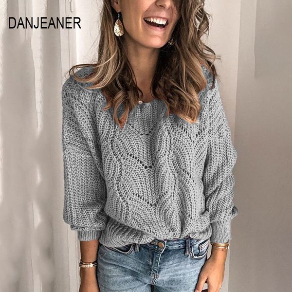 

danjeaner hollow out autumn pullovers and sweaters women long sleeve round neck solid knitted jumpers knitwear streetwear, White;black