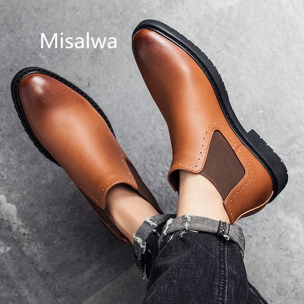 

misalwa men's leather boots winter casual ankle combat boots for men classic comfortable dress shoes short 38-45, Black