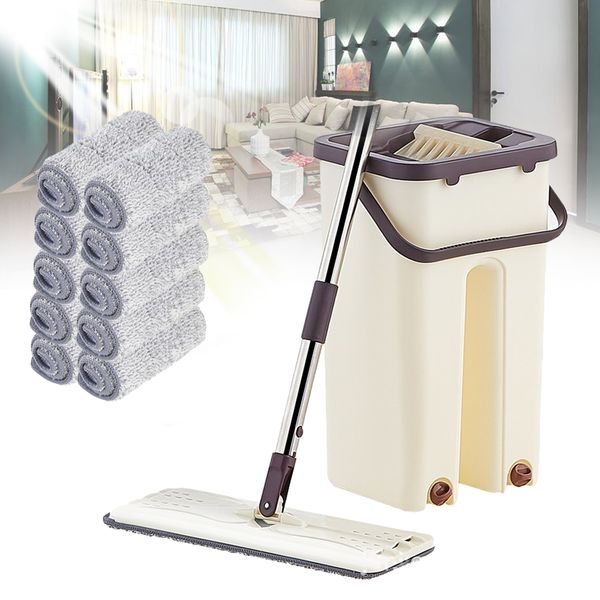 

flat squeeze mop bucket hand-wringing floor stainless steel mop wet and dry self cleaning magic automatic spin lazy mop