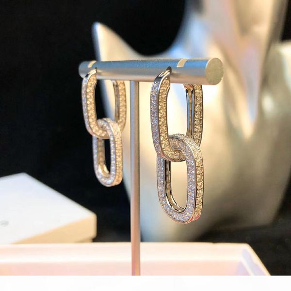 

drop earring with two square connect and full diamond for women wedding charm earring.ps8602, Silver