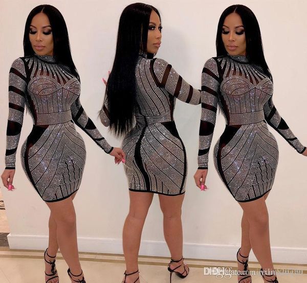 

women new style night club fashionable set auger round collar european and american wind dresses, Black;gray