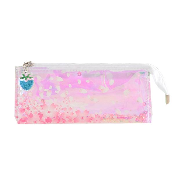 

transparent pink sakura shiny pencil case school supplies pencil bag cute stationery office school supplies