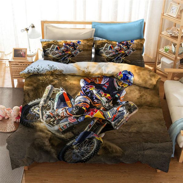 

motorcycle 3d luxury bedding set  size duvet cover set with pillowcase comforter bed twin bed linen boys bedclothes