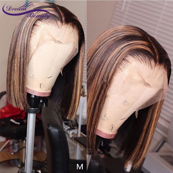 Ombre Highlight 13x6 Lace Front Human Hair Wigs Straight Blonde