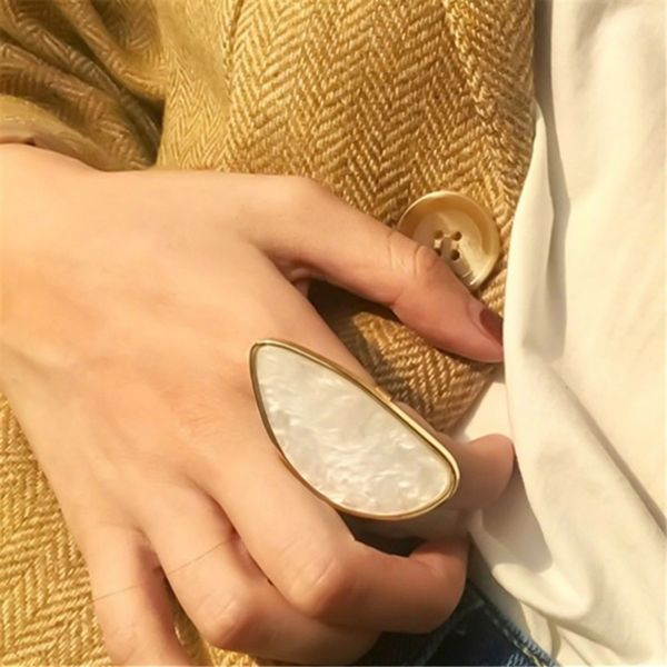 

women ring punk white pink natural stone open ring geometry exaggerated rings jewelry party new design jewelry, Golden;silver