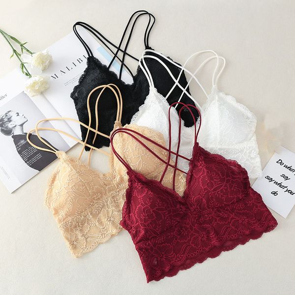

cross back black white bralette bra women push up lace bra triangle bralette seamless wire underwear soutien gorge, Red;black