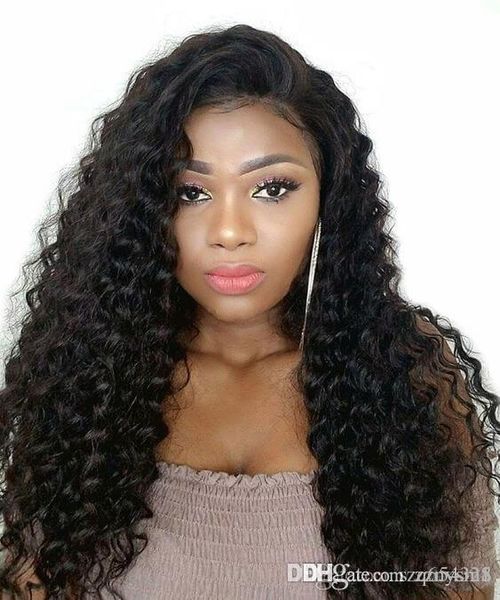 

wholesale price unprocessed curly virgin hair full lace wig knhj21, Black