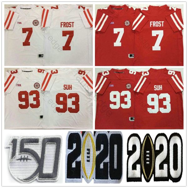 

ncaa nebraska cornhuskers college #7 scott frost jersey red white stitched #93 ndamukong suh university football jerseys shirts s-xxxl, Black