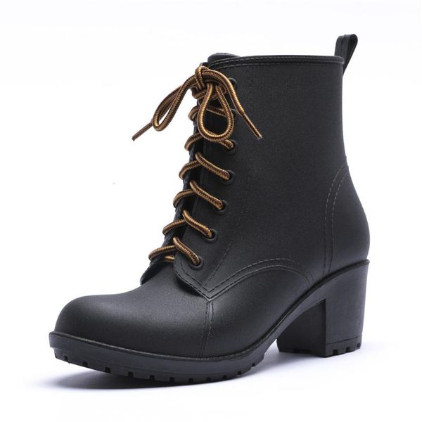 

409-998 tongpu high heel women's waterproof lace-up rain boots, Black