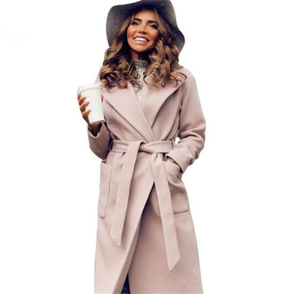 

women's long lapel belted jackets solid color coats female elegant outerwear, Black