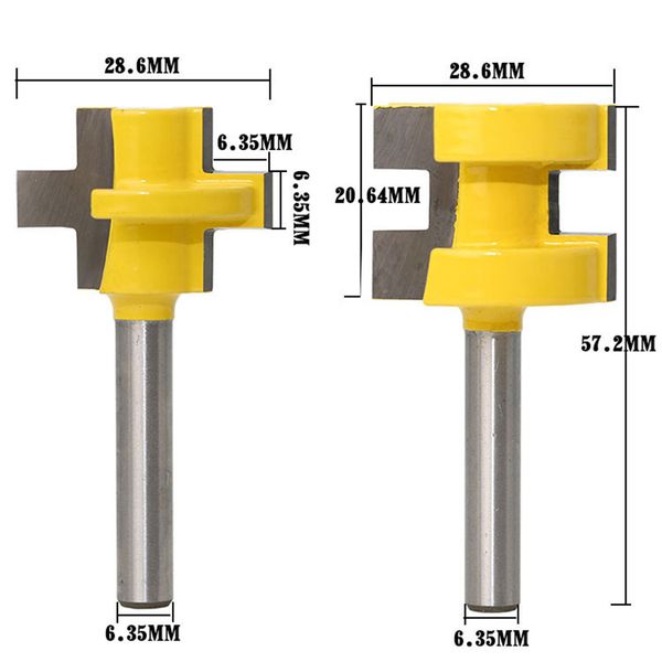

2шт 1/4" фреза комплект хвостовик язык ПАЗ маршрутизатор бит Набор 3 зубов Т-образны