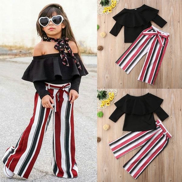 

2020 2pcs toddler kids baby girls outfits t-shirt + long pants clothes set, White