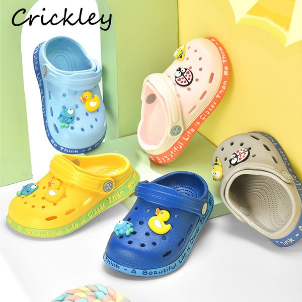 

summer toddler croc slippers cartoon pattern indoor beach shoes for baby boys grils breathable soft non slip kids slippers, Black;grey