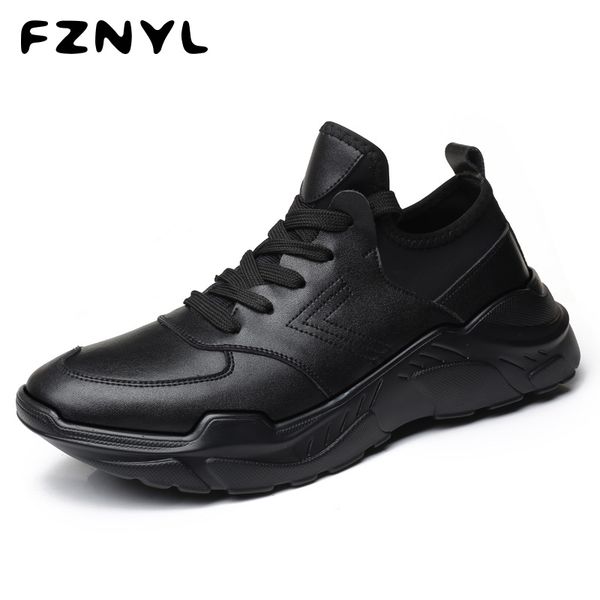 

fznyl 2019 men's fashion genuine leather shoes soft comfortable work office loafers black breathable casual sneakers chaussure