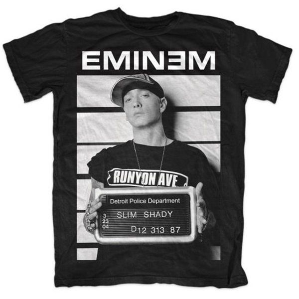 

new brand fashion luxury designer mens t shirts eminem arrest mugsslim shady rap rock offiziell manner em t-shirt herren, White;black