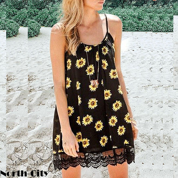 

северо-сити летних каникул daisy печать кружево лоскутного платье, Black;gray