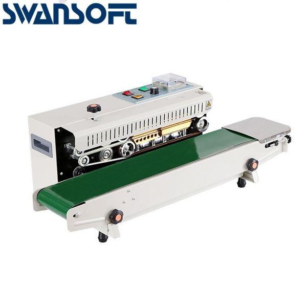 

swansoft continous sealing machine conveyor platform band sealer machine aluminum foil plastic bag film continuous packaging mac