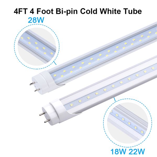 

4ft led light tube bulbs t8 g13 bi-pin base light bulbs 18w 22w 28w 4 feet fluorescent lamp dual-end powered shop lights smd2835