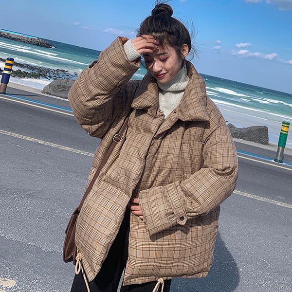 

2019 autumn winter striped puffer jacket women fashion oversize loose short coat stand collar thicker warm parkas bubble coat, Black