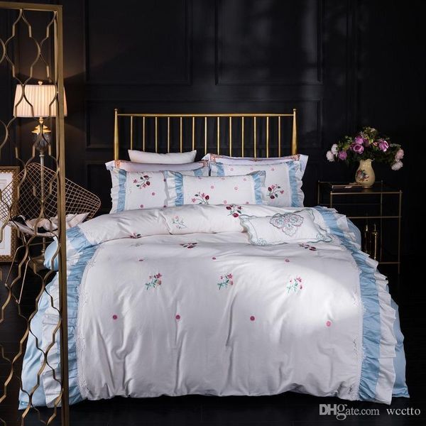 

embroidery v letter white goddess bedding cover cotton luxury dovet set 4pc fashion multicolor bedding supplies
