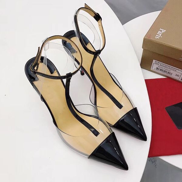 

high heels t strap clear slingback heels pumps red white pointed toe high heels transparent heel women summer shoes cs3, Black