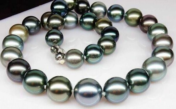 

fine pearls jewelry huge 18"13-17mm south sea black gray round pearl necklace good luster, Silver