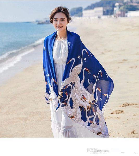 

women fashion scarves spring silk feel long shawls sunscreen beach towel print ponchos pashmina autumn winter capes shawls scarf wrap gift, Blue;gray