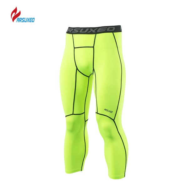 

arsuxeo men's sports compression tights running tights run fitness active training exercise pants compression pants 3/4, Black;blue