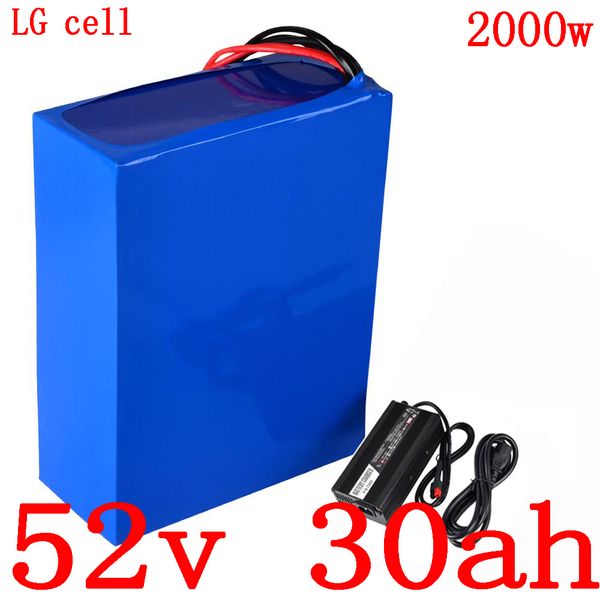 

customs tax 52v1000w 1500w 2000w battery 52v 30ah electric bike lithium ion use lg cell+5a charger