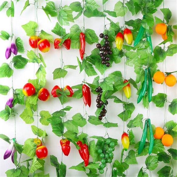 

5 pcs diy artificial fruits home decor ceiling plants vine plant leaves fruits vegetables flower vine decoration accessories