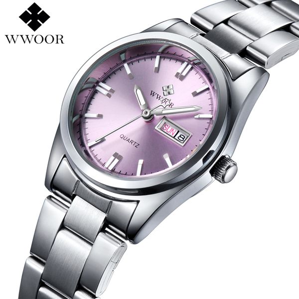 

date day clock female stainless steel watch ladies fashion casual watch quartz wrist women watches, Slivery;brown