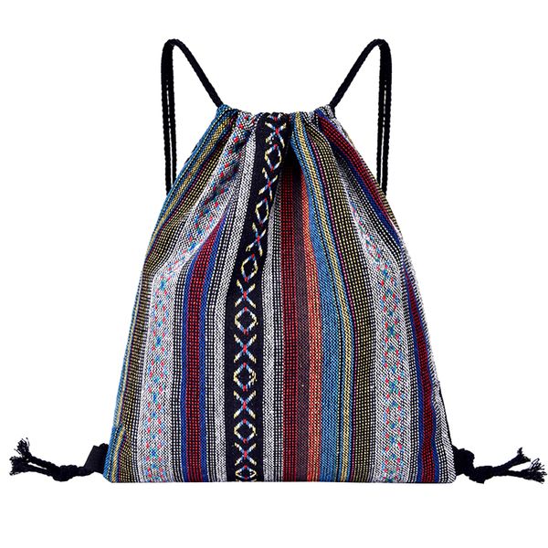 

geometrical fashion durable practical knit fabric sack drawstring backpack large capacity retro style casual travel hided pocket