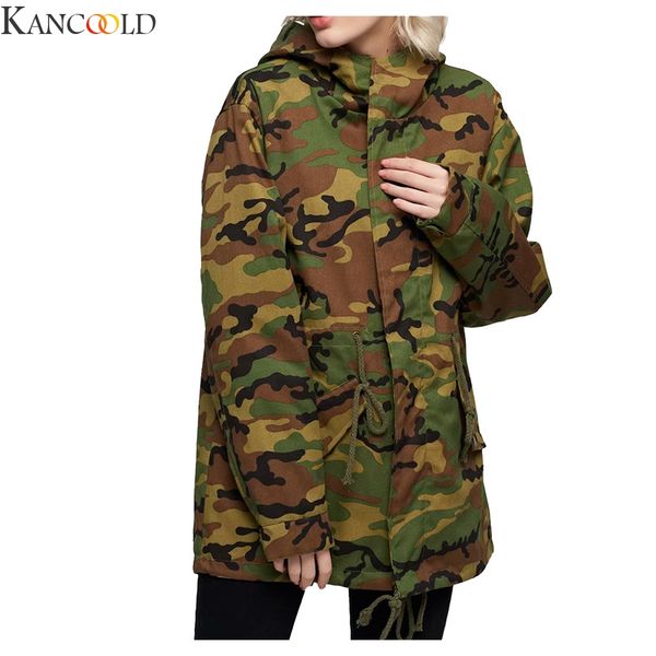 

kancoold women army camouflage long jacket new men fashion loose printed long trench coat famale hooded warm straight jacket, Black