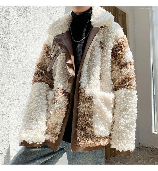 

coats lapel neck thick mens warm coats patchwork designer males fashion cotton clothing winter mens lamb, Black