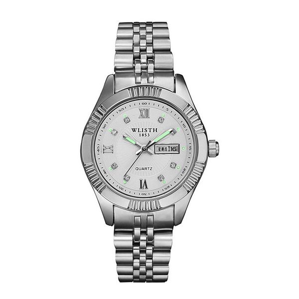 

2019 business model design stainless steel golden couple watch business men women male female water resistant quartz wrist watch, Slivery;brown