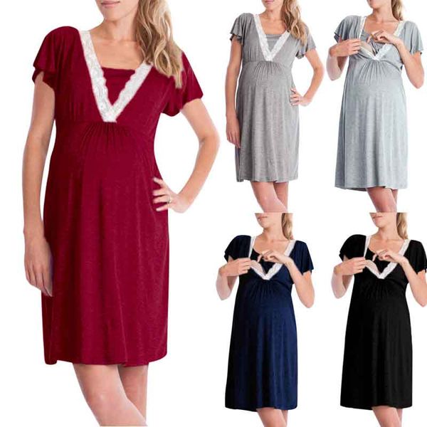 

womens dresses dress mother lace pregnants casual nursing baby for maternity pajamas dress, White