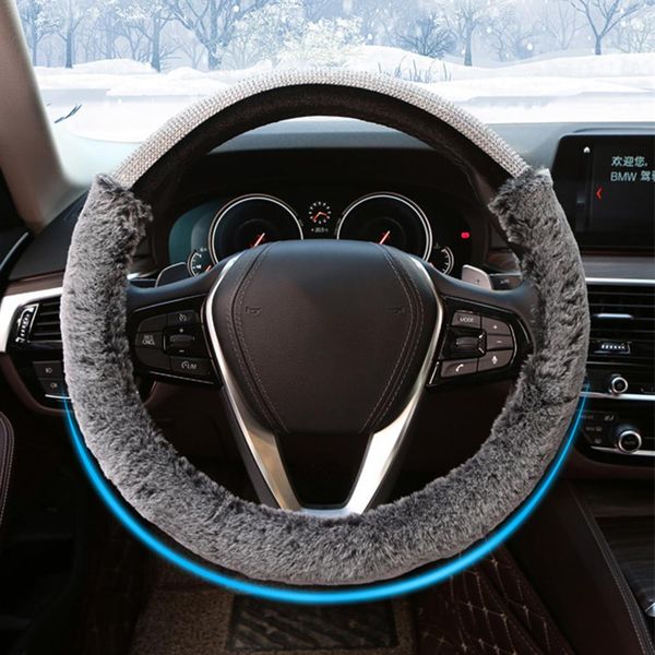 

universal car steering wheel cover plush bling bling diamond steering wheel cover winter warm car 38cm
