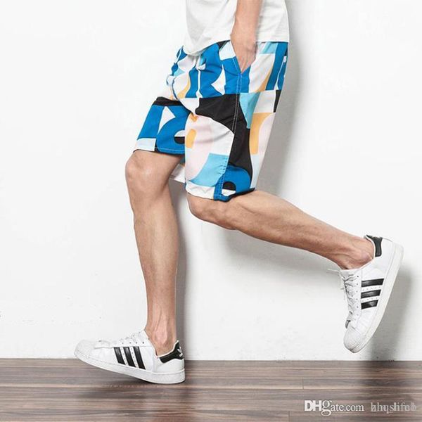 

men's shorts summer sports beach pants swimming shorts quick-drying pants long casual shorts 100% cotton relaxed drawstring five pants, White;black