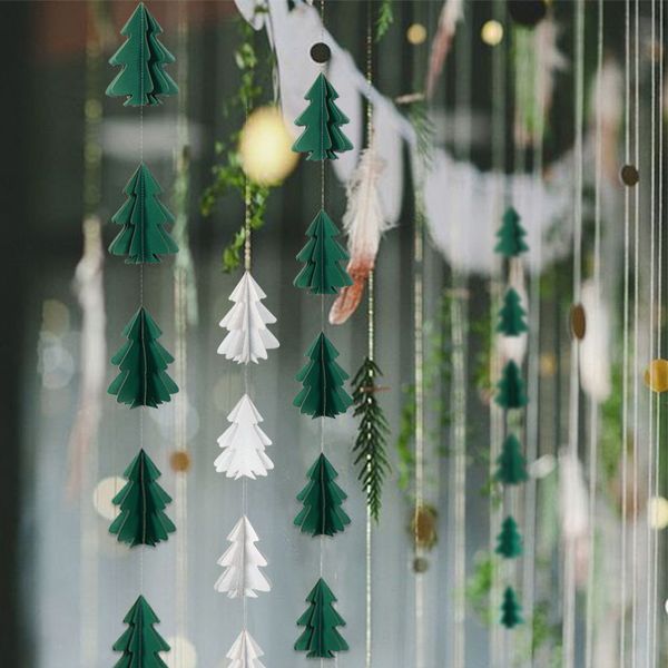 

2.5m mini christmas trees hanging flags golden silver pull flag glitter paper banner pennant bunting garland christmas decor