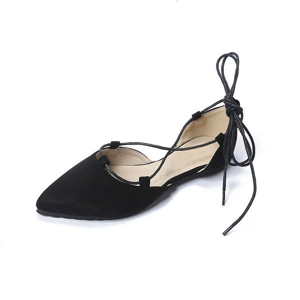 

marderee 2019 ankle strap women flats spring summer pointed toe gladiator ladies shoes cross tied casual shoes 35-43, Black