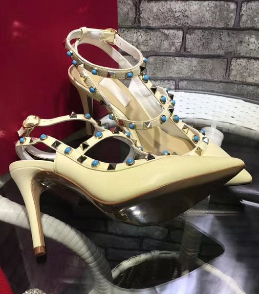 

2020 women high heels party fashion rivets girls pointed shoes dance shoes wedding shoes double straps sandals, Black