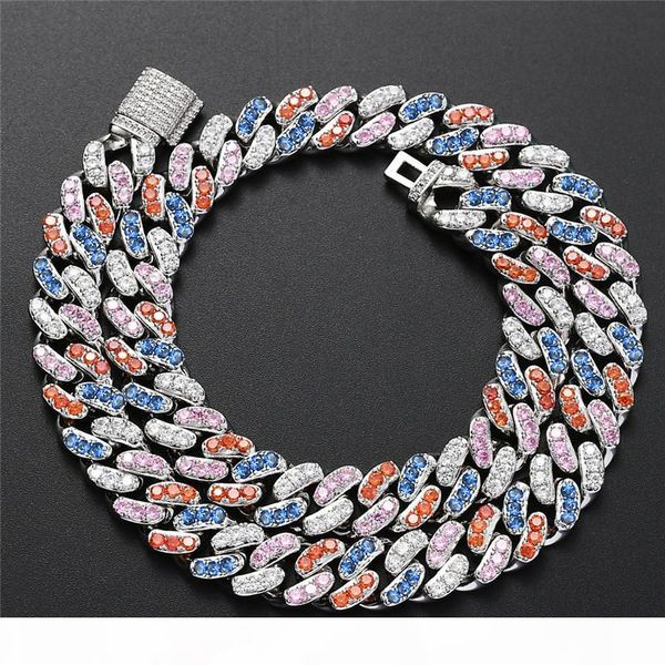 

men's 14mm 18k real gold plated platinum white gold finish miami cuban link chain choker necklace bracelet full cz diamond cut, Silver