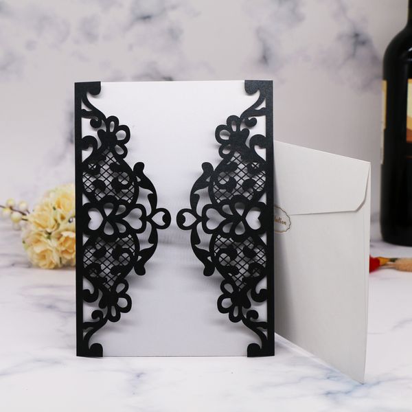 

20pcs luxury wedding decoration greeting card with white envelope, hollow out lace patterns wedding card for birthday party supplies, Black