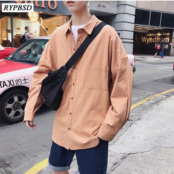 

2019 new spring embroidery men shirt solid color long-sleeved turn-down collar single breasted casual dress shirt tuxedo, White;black