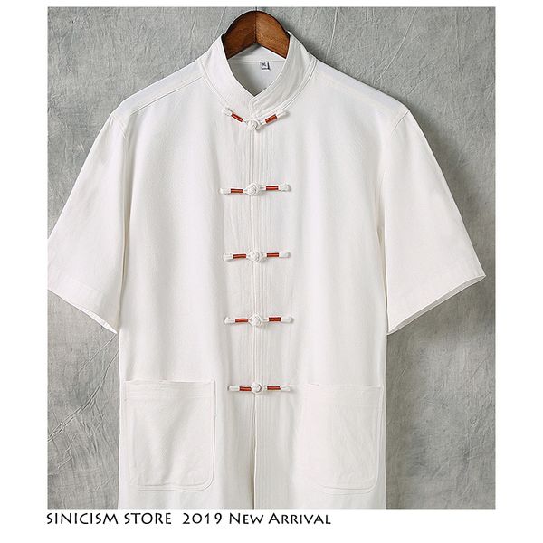 

sinicism store men buckle solid tshirts 2019 cartoon cotton linen tshirt mens chinese style t-shirt loose fashion t shirts 4xl, White;black