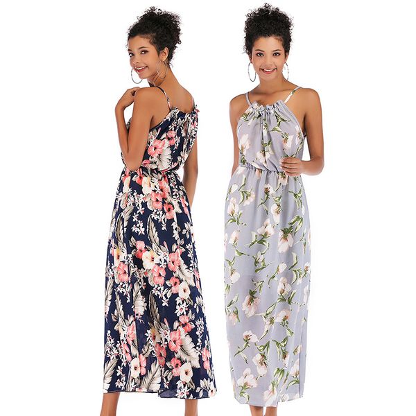 

Flower print ummer dre women fa hion leevele fre h fitted chiffon dre e vacation long dre