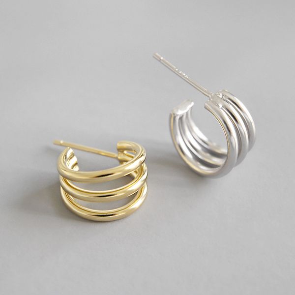 

multi layered 925 sterling silver hoop earrings for women korean style ladies statement huggie earings fashion jewelry, Golden;silver
