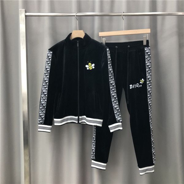 

19aw luxurious brands design d letter ribbon tracksuit jacket and trousers sets streetwear sweatshirts outdoor long pants and coat, Blue;black